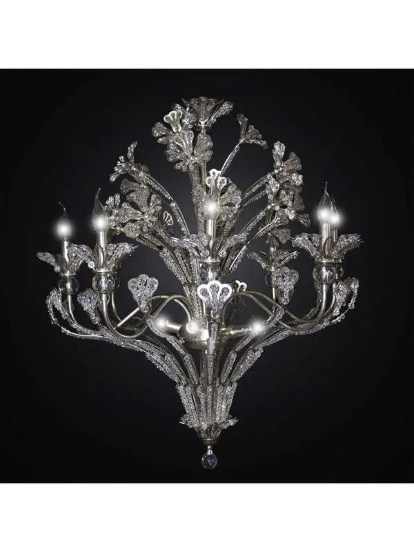 Lampadario in ferro battuto foglia argento e cristallo 8 luci BGA 2782/8 Vendita Finale