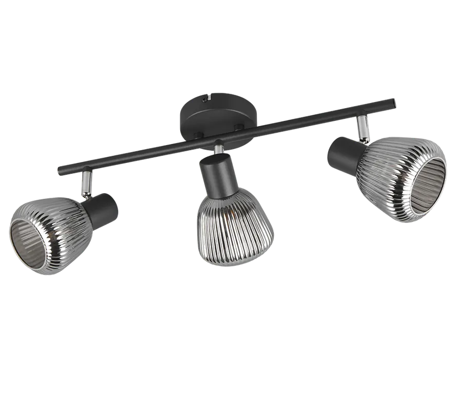 Professionale Faretto barra orientabile 3 luci metallo vetro nero Trio Lighting 862800332