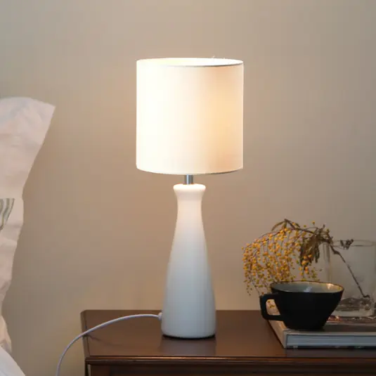 Markslöjd Lampada da tavolo Birillo, bianco, tessuto/ceramica, E14 Prezzo Conveniente