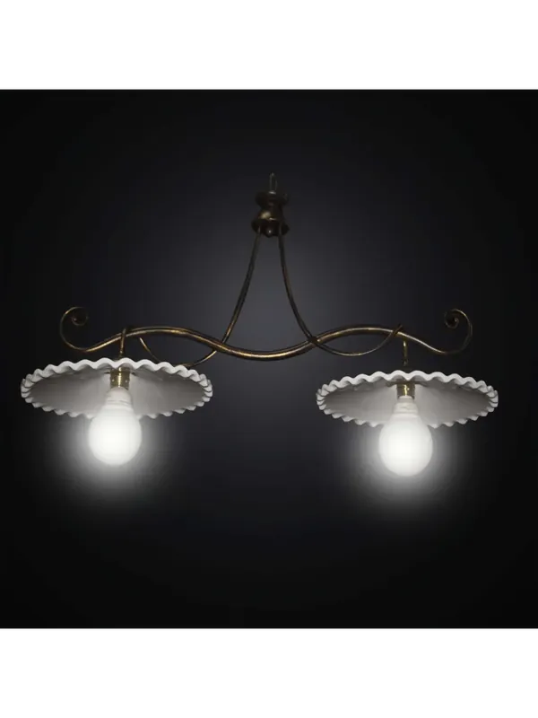 Ultime Pezzi Bilanciere in ferro battuto rustico ceramica bianca 2 luci BGA 2918/B2