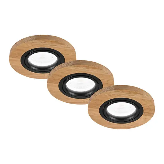 Plafoniera a incasso Tobby, Ø 10 cm, set da 3, legno di quercia GU10 Solo Oggi