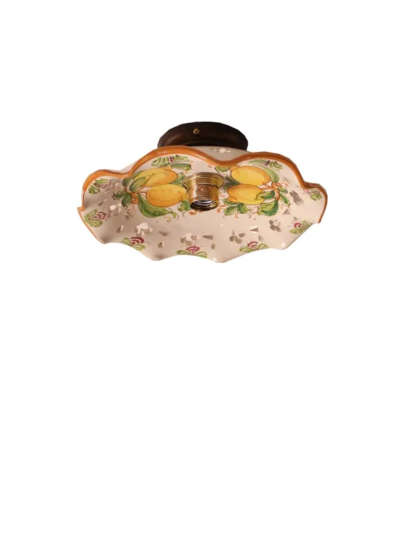 Plafoniera spot rustico in ceramica siciliana 1 luce Limoni d.30 Pagamento Sicuro