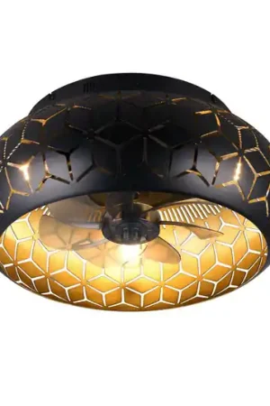 Ventilatore con luce Bidar, nero/oro, DC, silenzioso, telecomando A Buon Prezzo