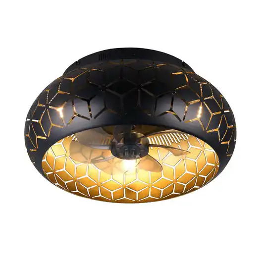 Ventilatore con luce Bidar, nero/oro, DC, silenzioso, telecomando A Buon Prezzo
