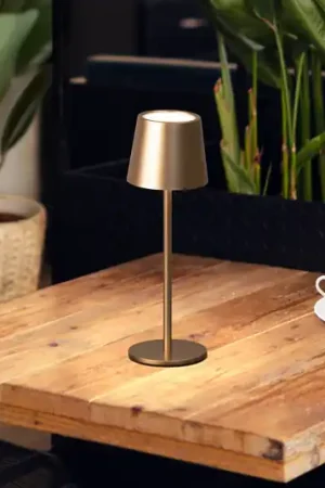 Lampada da tavolo a LED a batteria Roxi, color caffè, metallo, IP54, dimmerabile Di Tendenza