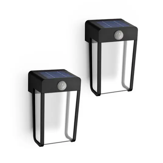 Spedizione Espresso Philips applique a LED solare Shroud, nero/trasparente, confezione da 2 pezzi