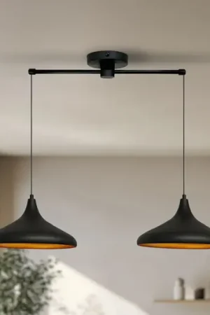 Lampada a sospensione Claus, nera, lunghezza 85 cm, a 2 luci, metallo Promozione