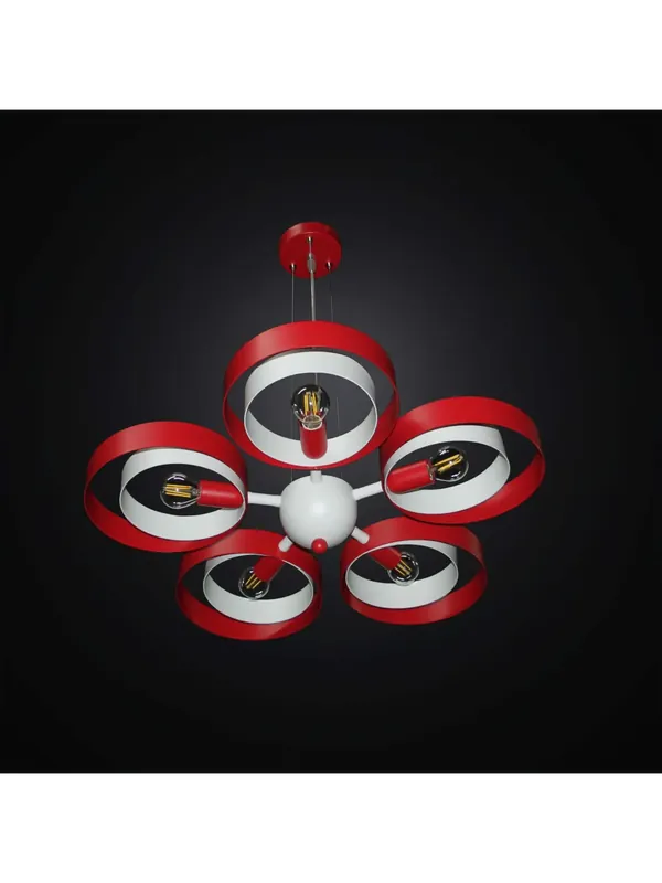 Lampadario moderno design bianco e rosso 5 luci BGA 2884-5-01 Nuova Collezione