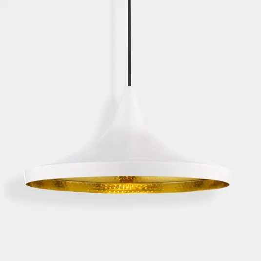 Quantità Limitata Tom Dixon Lampada LED a sospensione Beat Wide, bianca, Ø 36 cm, ottone
