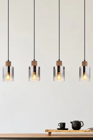 Lampada a sospensione Underwood, lunghezza 105 cm, marrone/grigio fumo, MDF Scelto Dai Clienti