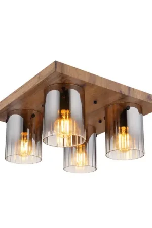 Esclusivo Plafoniera Underwood, lunghezza 41 cm, marrone/grigio fumo, MDF