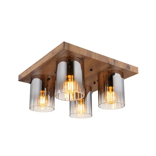 Esclusivo Plafoniera Underwood, lunghezza 41 cm, marrone/grigio fumo, MDF