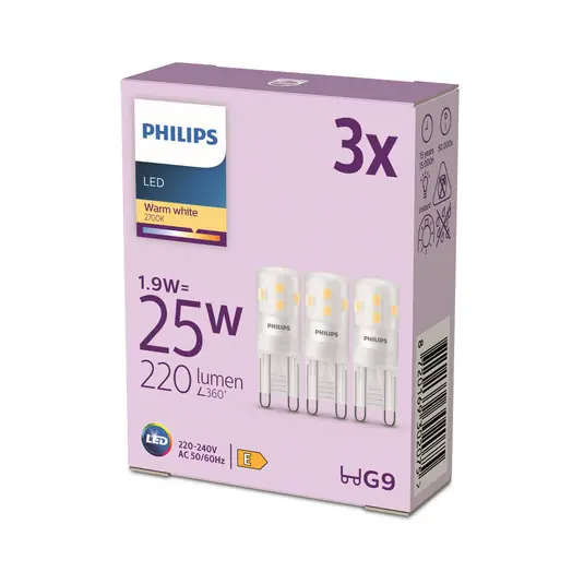 Prezzo Di Fabbrica Philips Lampadina LED con attacco a spina G9 1,9W 220lm 2700K opaca 3 pezzi