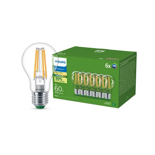 Philips E27 lampadina LED A60 4W 840lm 2700K filamenti confezione da 6 Consegna Rapida