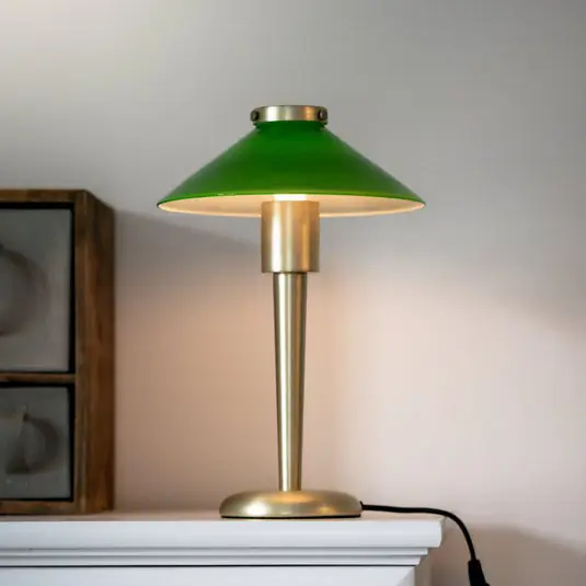PR Home Lampada da tavolo August, color ottone/verde, 34 cm, metallo Economico