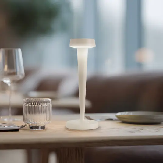Lucande Portacandele a batteria LED Lea, vaso, beige, 28 cm Solo Oggi