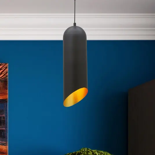 Lampada a sospensione Kerina, nera, Ø 12 cm, metallo, E27 Nuovo Arrivo