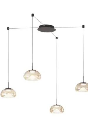 Lampada LED a sospensione Brena, a 4 luci, cognac, vetro, CCT, dimmerabile Nuova Collezione