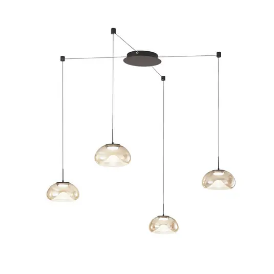 Lampada LED a sospensione Brena, a 4 luci, cognac, vetro, CCT, dimmerabile Nuova Collezione