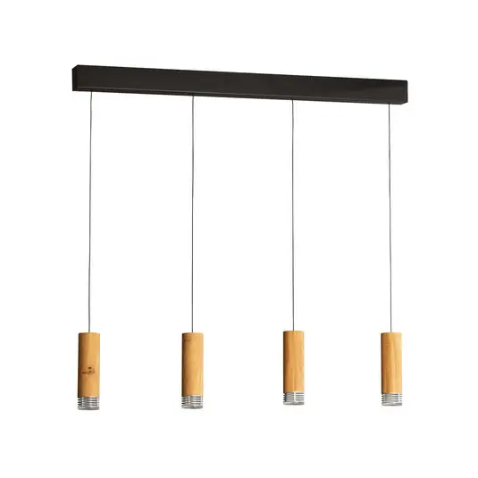 Reso Gratuito Lampada LED a sospensione Shine-Wood, 100 cm, rovere/nero, a 4 luci.