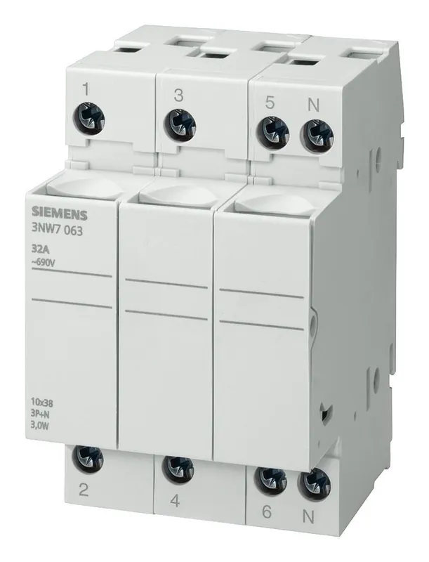 Base Portafusibile cilindrico SIEMENS Sentron 3-pole+N In 32 A - 3NW70632 Esclusivo