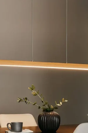 Lampada LED a sospensione Shine-Wood, lunghezza 105 cm, rovere/color nichel Compra Oggi Stesso