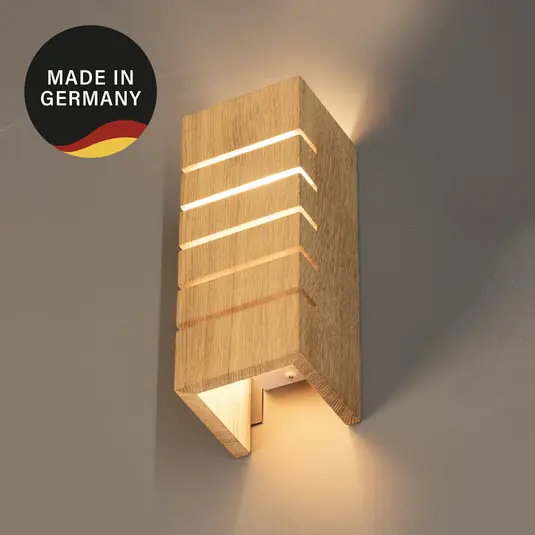 Applique Shine-Wood, larghezza 10 cm, E14, rovere/bianco, legno Acquista Ora