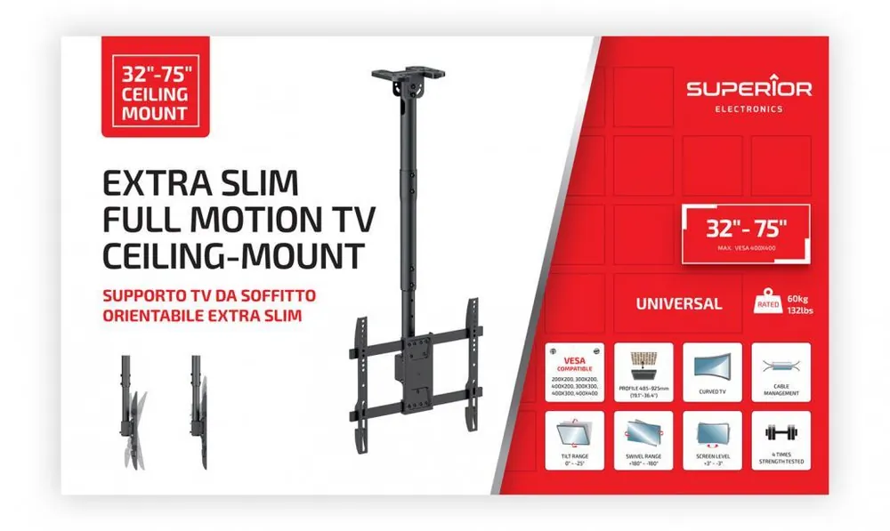 Scelto Dai Clienti Supporto TV Superior 32-75 da Soffitto Orientabile Extra Slim - SUPSTV024