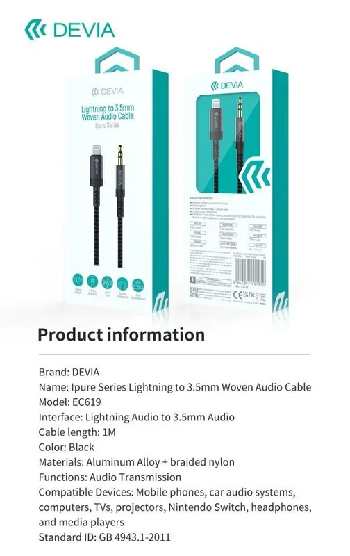 CAVO AUDIO DA LIGHTNING A JACK 3.5MM 1metro - DEILJACK950 Più Venduto