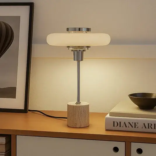 Lindby Lampada da tavolo Branford, retrò, beige, metallo/travertino Non Perdere