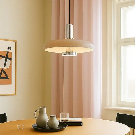Lampada a sospensione Lindby Branford, retrò, Ø 35 cm, beige, metallo Nuovo Arrivo