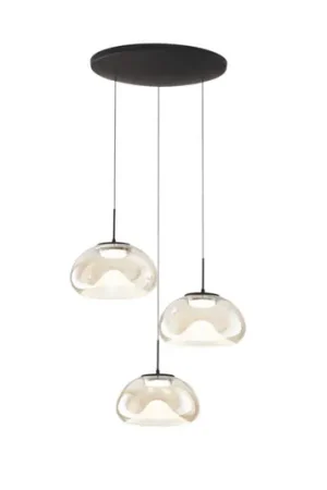 Lampada LED a sospensione Brena, a 3 luci, cognac, Ø 35 cm CCT, dimmerabile Nuovo Arrivo