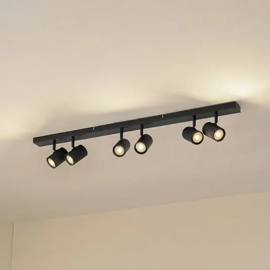Faretto da soffitto Lindby Kardis, grigio scuro, a 6 luci, metallo, GU10 Affare