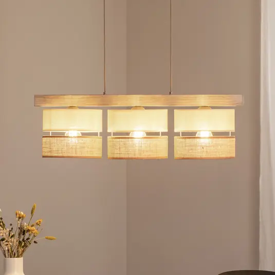 Lampada a sospensione Treeon, a 3 luci, legno, juta, colore naturale/ecru Prezzo Di Fabbrica