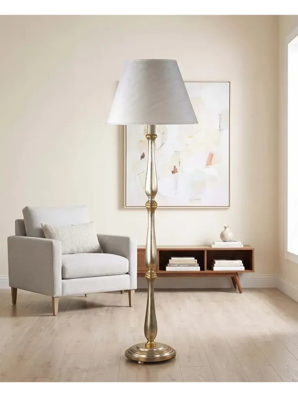 Professionale Piantana classica in legno foglia argento-oro 1 luce Esse 70/t