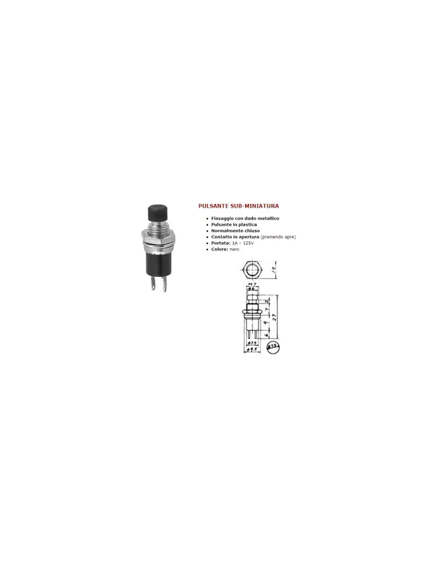Pulsante miniatura nero sub micro 1a 250v aperto Prezzo Conveniente