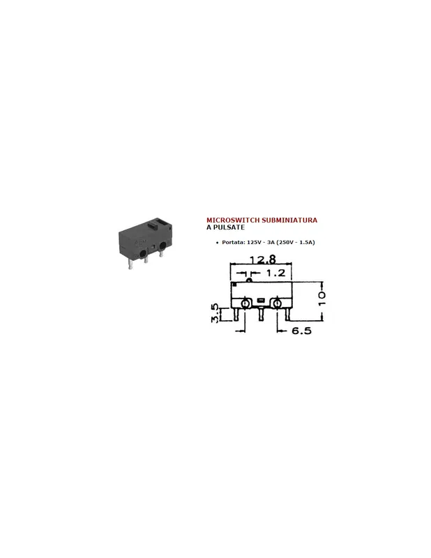 Deviatore elettrico microswitch miniatura a pulsante Spedizione Espresso