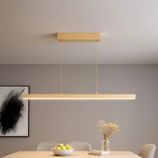 Promozione Esclusiva Lampada LED a sospensione Vayana, lunghezza 114 cm, color sabbia, metallo, CCT