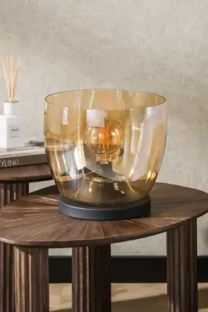 Lampada da tavolo Kopje, altezza 27 cm, ambra, vetro, E27 Economico