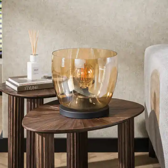 Lampada da tavolo Kopje, altezza 27 cm, ambra, vetro, E27 Economico