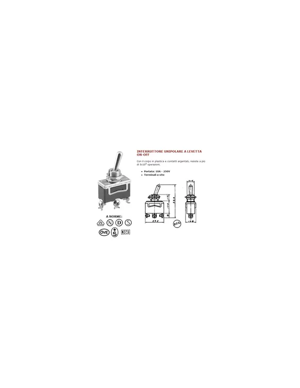 Pagamento Sicuro Interruttore unipolare a levetta on-on 15a 250v 3427002