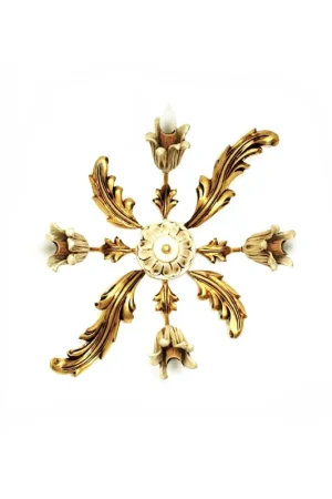 Consegna Rapida Plafoniera classica in legno foglia oro e avorio 4 luci Dbs pla/04