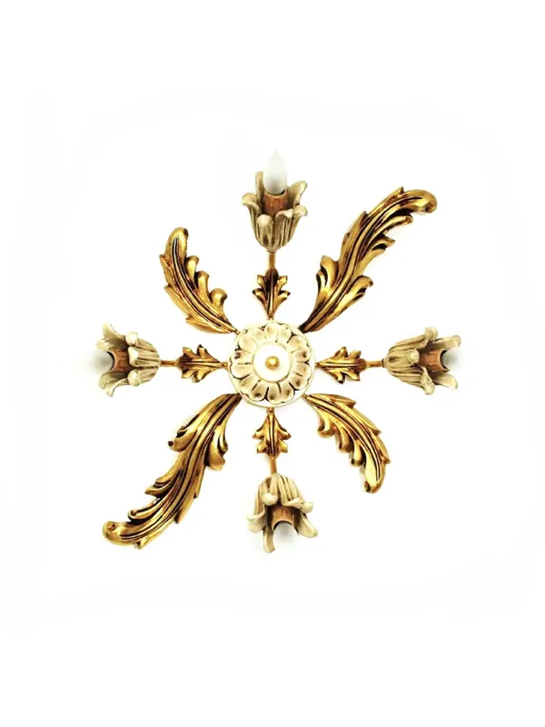 Consegna Rapida Plafoniera classica in legno foglia oro e avorio 4 luci Dbs pla/04