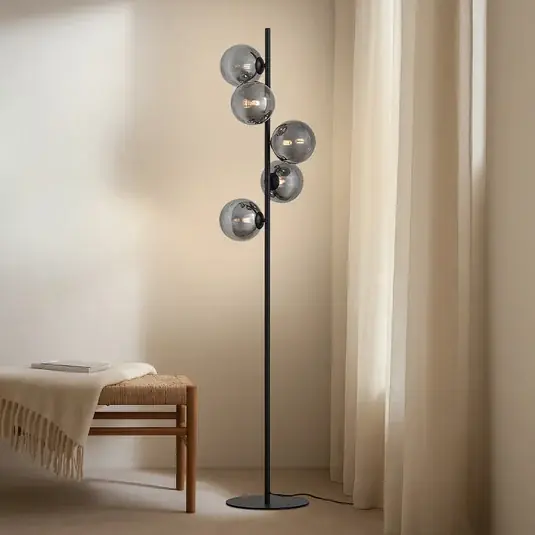 Piantana Lindby Orbelia, nera, a 5 luci, vetro Saldi