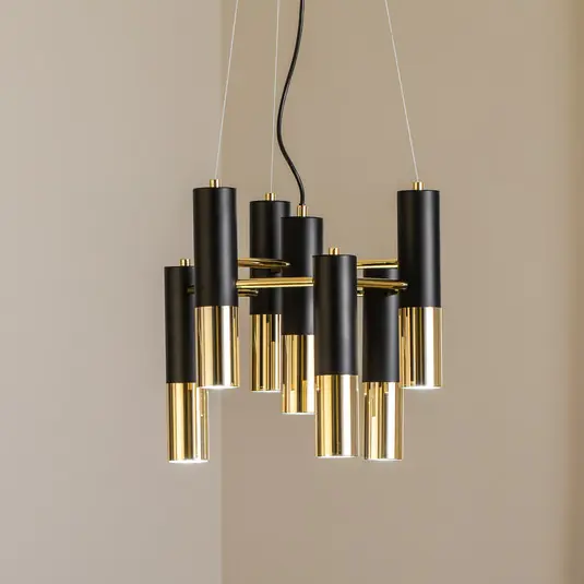 Lampada a sospensione Orino, nero/oro, metallo, a 7 luci, GU10 Bestseller