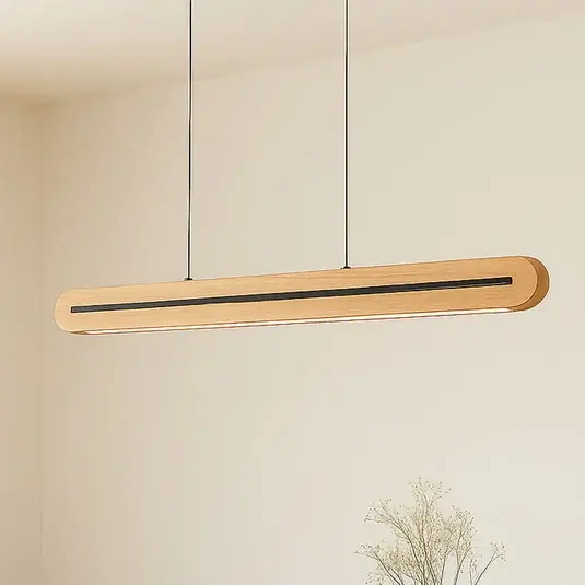 Ultime Pezzi Lucande lampada LED a sospensione Darnor, legno, CCT, lunghezza 100 cm