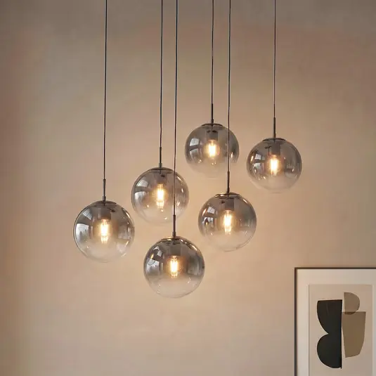 Esclusivo Lucande Lampada a sospensione Veloura, a 6 luci, 100 cm, vetro, legno