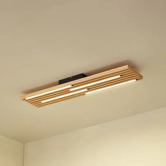 Prezzo Ridotto Plafoniera LED Lindby Madero, legno di pino, 90 cm x 20 cm