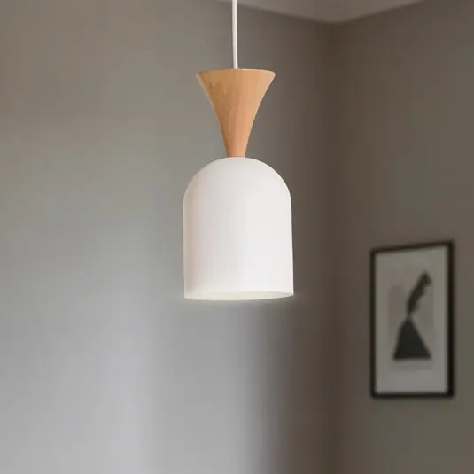 Lampada a sospensione Nolan, Ø 11 cm, bianco/rovere, metallo/legno Offerta