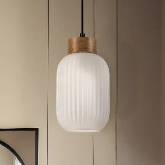 Offerta Lampo Lampada a sospensione Harmony, Ø 14 cm, bianco/rovere, vetro/legno